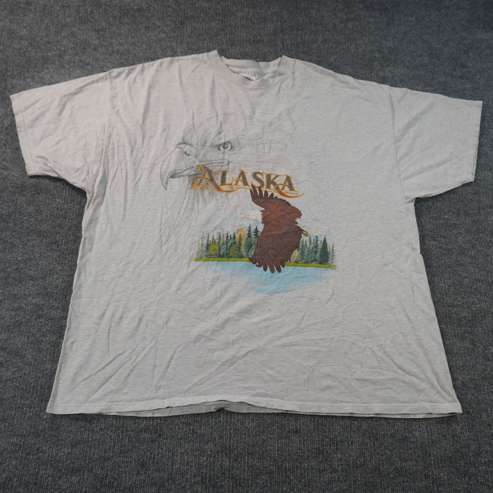 Alaska T-Shirt Mens 4XL Gray Eagle Graphic Souvenir Distressed Port & Company